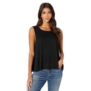 We the Free “New Love” black ribbed oversized boxy raw hem tank top (medium)